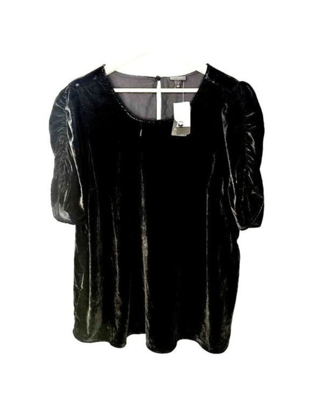 Torrid Velvet Party Top Womens 1X Black Ruched Sleeve Scoop Neck Stretch NWT